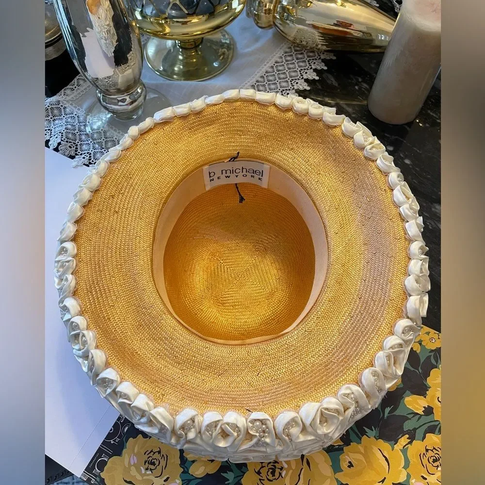 B. Michael Pearl Ribbon Embellished Straw Hat - Picture 6 of 11